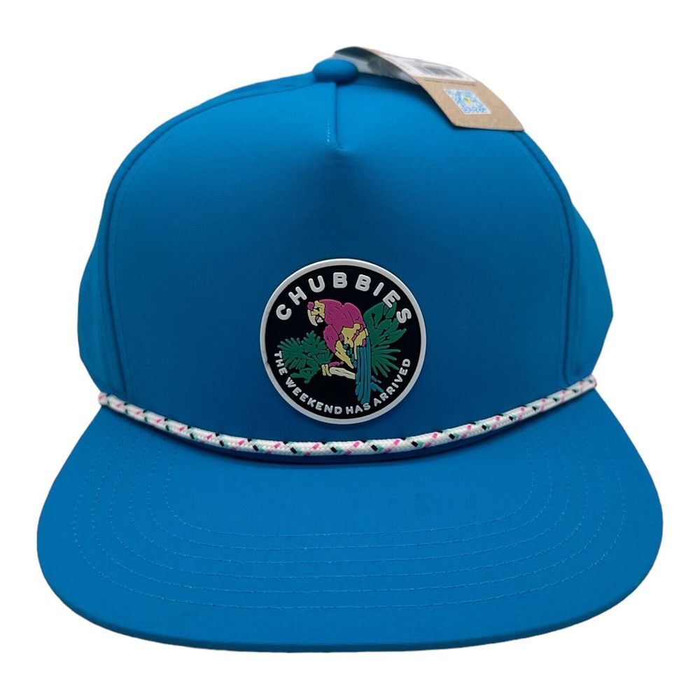 NWT Chubbies Retro Snapback Hat The Weekend Has Arrived Bright Blue Nylon Parrot